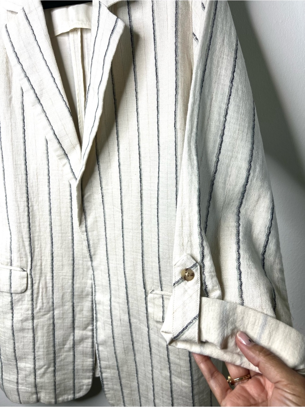 J.Jill Linen Blend Striped Cream Blazer Jacket Oversized SZ M EUC - Picture 4 of 8